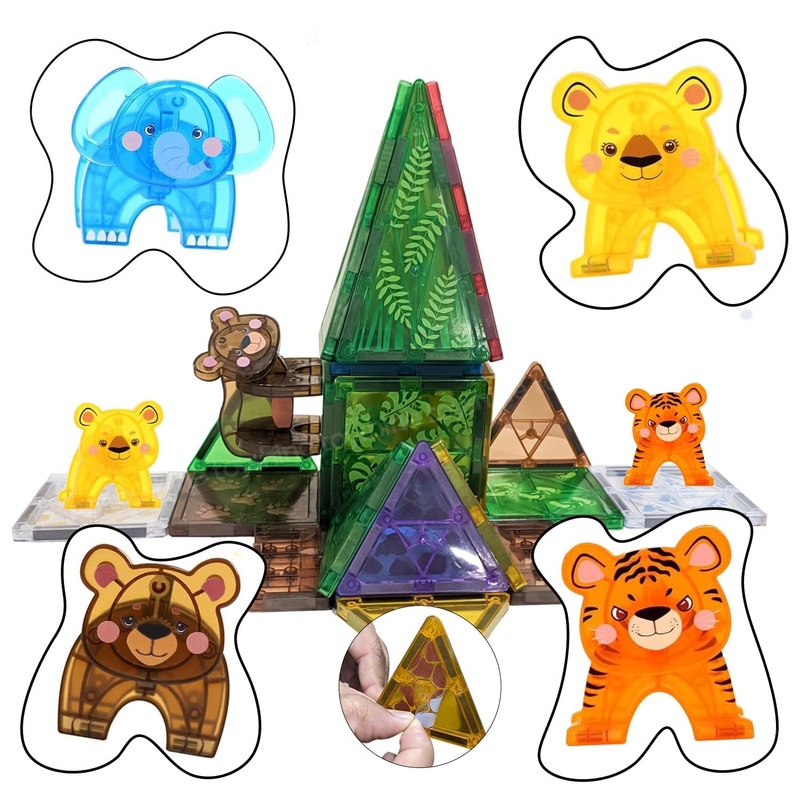 27 Pc Jungle Theme Magnetic Tiles Building Block Constructing & Creative Learning Educational Toy Stem Kit for 3+ yrs