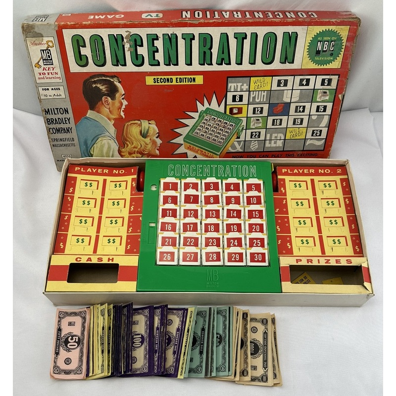 Concentration Game 2nd Edition – 1960 – Milton Bradley – Good Condition