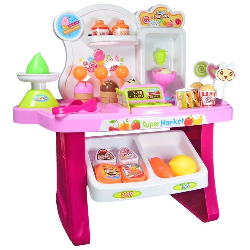 Supermarket Shop, 34 Pcs, with Sound Effects, Pink