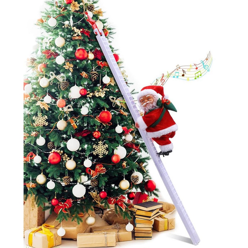 Santa Climbing Ladder Christmas Decoration Electric Santa Claus Climbing Rope Ladder, Christmas Super Climbing Santa Plush Doll Toy for Christmas Tree Ornament