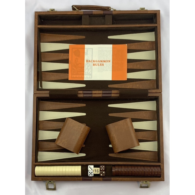 Backgammon Game 15 x 10 Brown Case – Complete – Great Condition