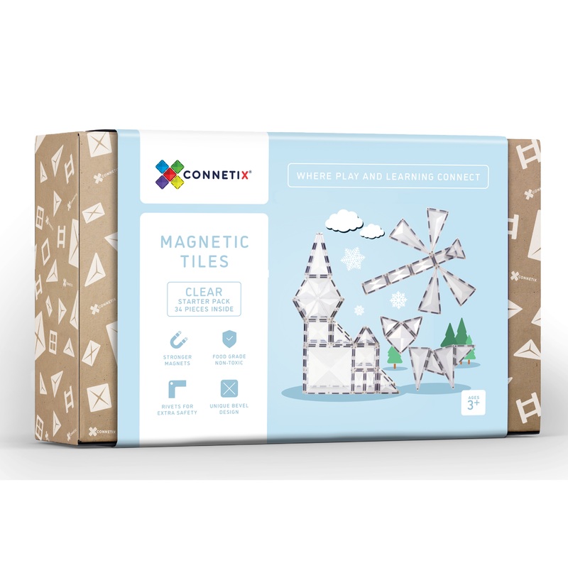 Clear Connetix Tiles – 34 Piece Starter Pack