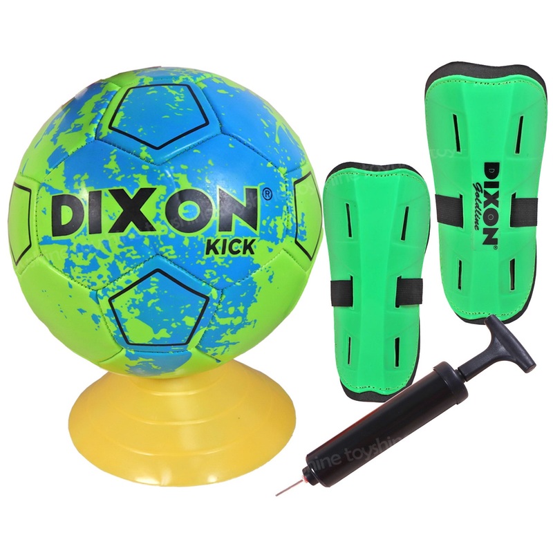 Dixon 4 in 1 Football Combo Set Toy Gift for Kids | 1 Football, 1 Pair Shin Guard, 1 Pump| Birthday Gift for Boys Girls Toddler 4-10 Year Old – Green