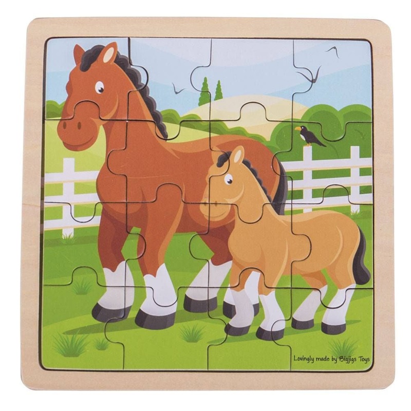 Bigjigs – Tray Puzzle Small 16 Piece Horse And Foal