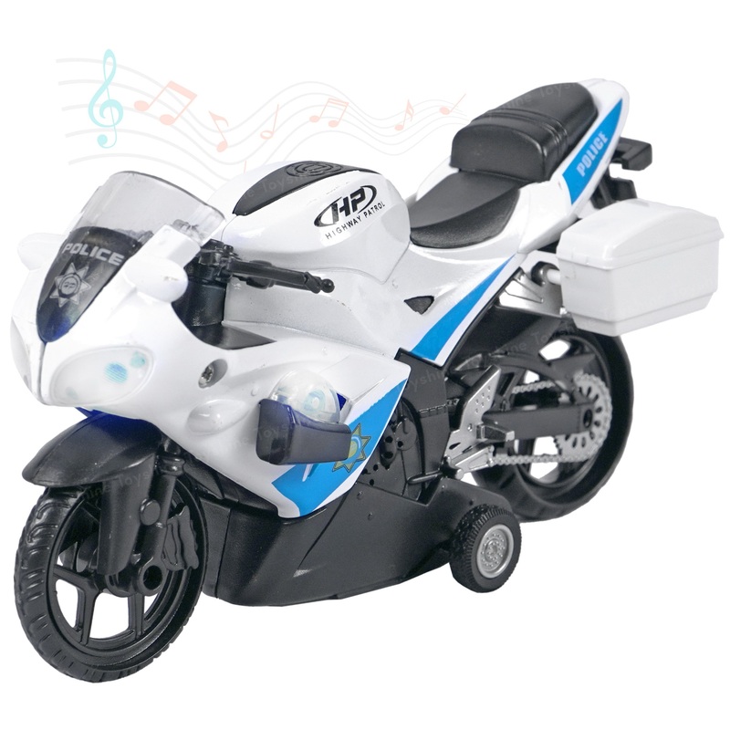 1:16 scale Pull Back Alloy Simulation Police Superbike with Lights and Sound Toy bike for kids – White