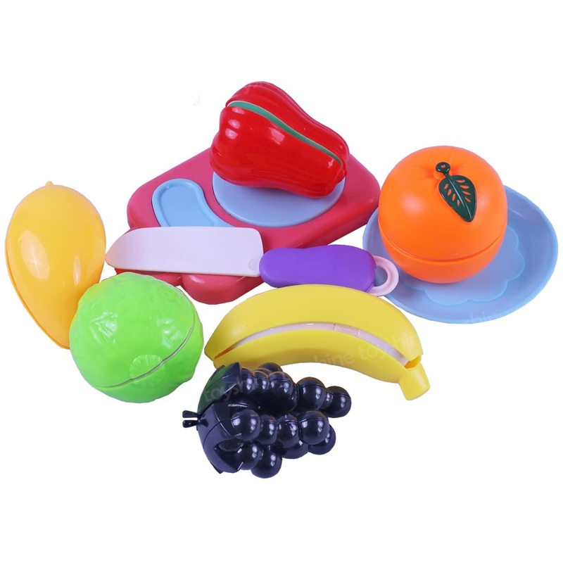 6 Pc Slice & Play Realistic Sliceable Fruits with Chopping Board, Plate and Kife Interactive Pretend Play Toy for 3+ Years