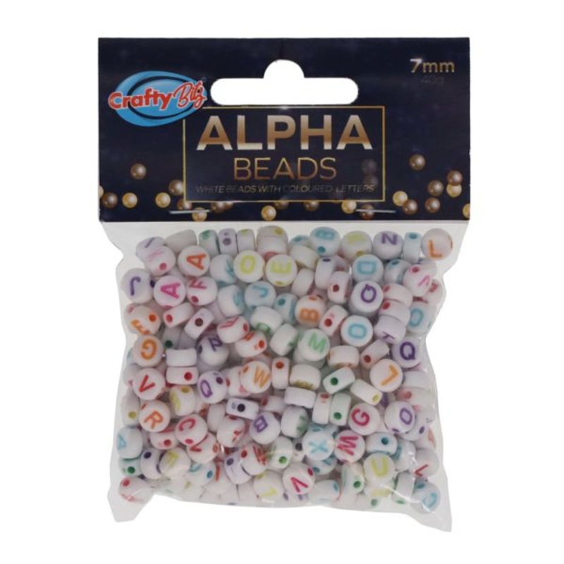 7mm Alphabet Letter Beads White with Coloured Letters