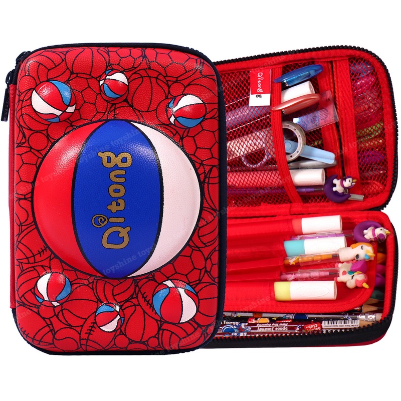 Ball Games Theme Hardtop Pencil Case with Compartments – Kids Large Capacity School Supply Organizer Students Stationery Box – Girls Boys Pen Pouch, Basketball