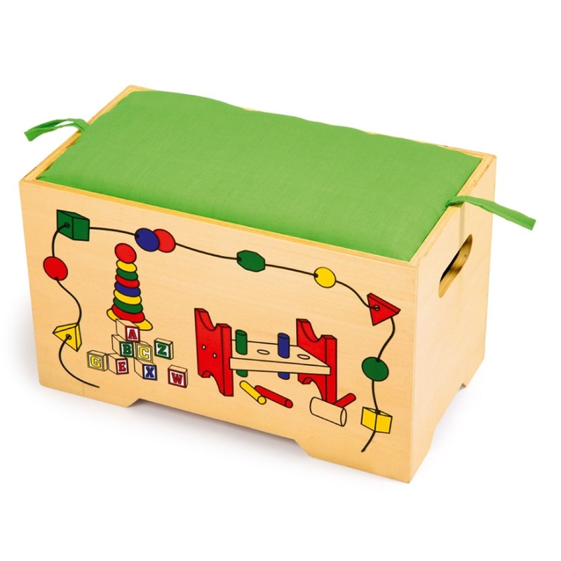 Toy Box and Seat – Includes 6 Wooden Toys