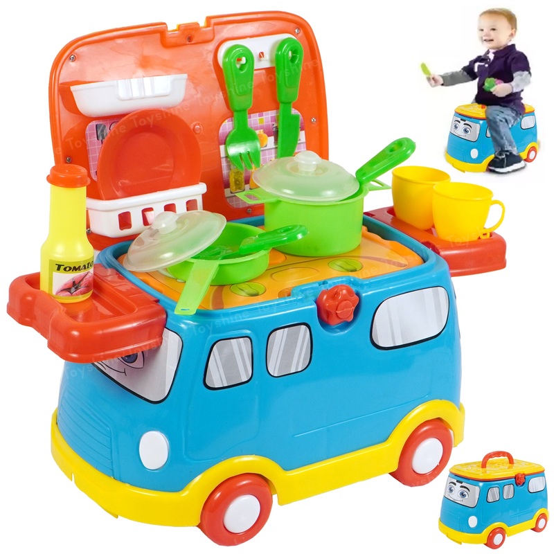 2 in 1 Master Chef Cum Mini Bus Vehicle Play Food Toy Set with Sound for Age 3 +