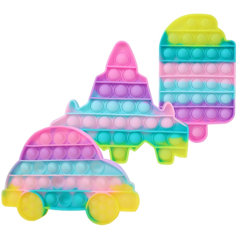 Toyshie 3pc of Car, Fighter Jet,Ice Cream Fidget Popping Push Bubbles Sounds Toy