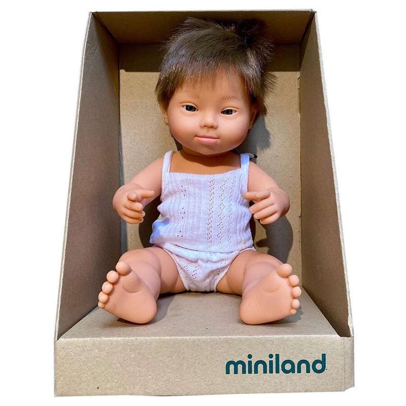 Miniland Dolls – 38cm Caucasian Boy Brunette with Down Syndrome Boxed