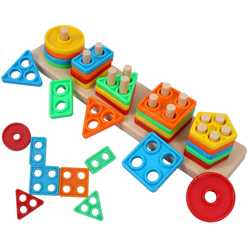 Small Angle Geometric Blocks Building Stacker – Kids Shape Sorter & Column Puzzle Stacking Set for Kids