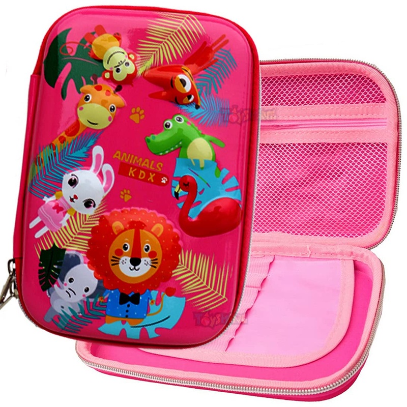 Animal Kingdom Hardtop Pencil Case With Compartments – Kids Large Capacity School Supply Organizer Students Stationery Box – Girls Boys Pen Pouch- Dark Pink – Ethylene Vinyl Acetate (EVA)