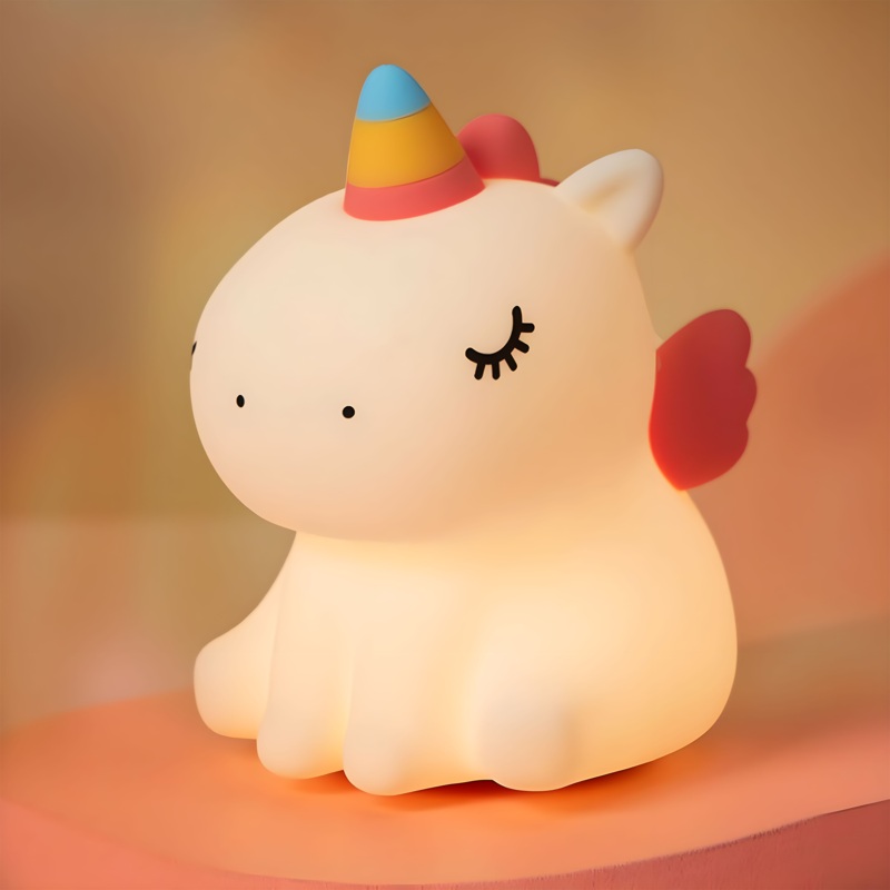 Cute Sitting Unicorn Night Light Squishy Silicone 3 Level Dimmable LED Rechargeable Bedside Touch Lamp with Timer Function for Bedroom & Office