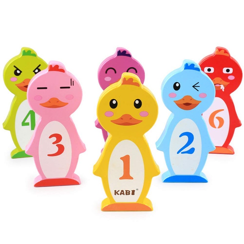 Wooden Bowling Game 6 Wooden Duck Animal Pins with 1 Bowling Ball – Classic Indoor & Outdoor Family Fun Pin Playset – Early Learning Toys for Kids
