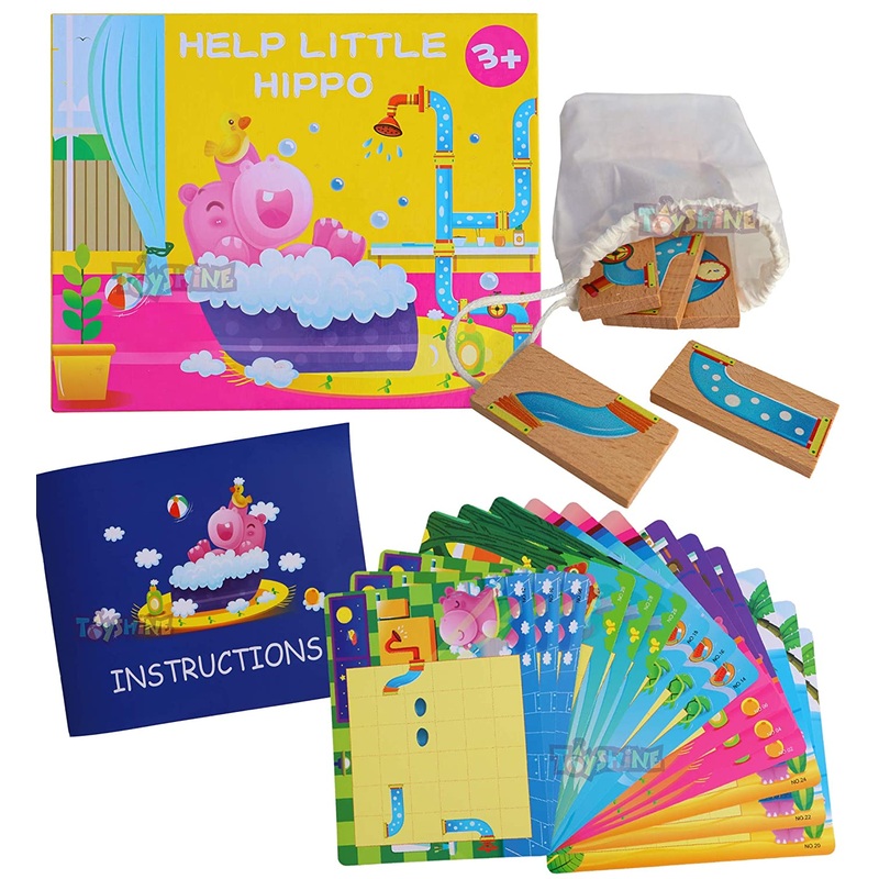 Wooden Hippo Bathing Puzzle Toy, Colorful Wooden Puzzle for Early Learning, Preschool Educational Toy for Kids