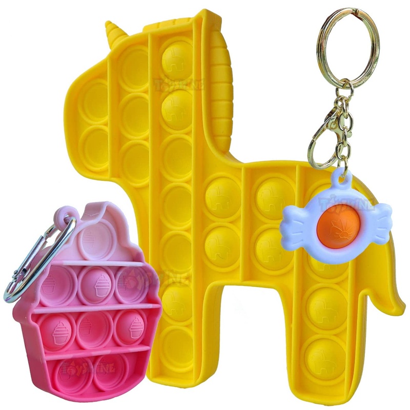3pc Of Dreamy Unicorn, Ice Cream, Key Chain Pop it Popping Sounds Toy