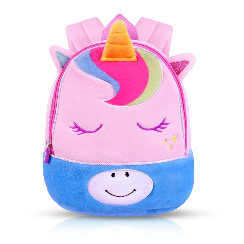 8 Cute Unicorn Face Soft Stuff Backpack for Kids Girls Boys Toddler Backpack Preschool Nursery Travel Bag, Mini Size (20cm, Pink)