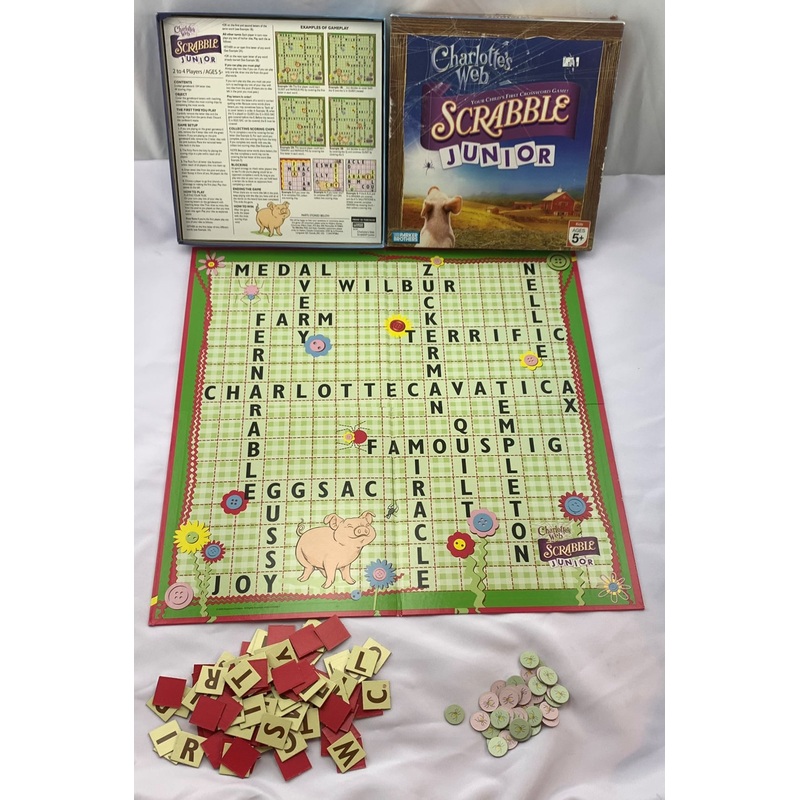 Scrabble Junior Charlottes Web Game – 2006 – Hasbro – Great Condition