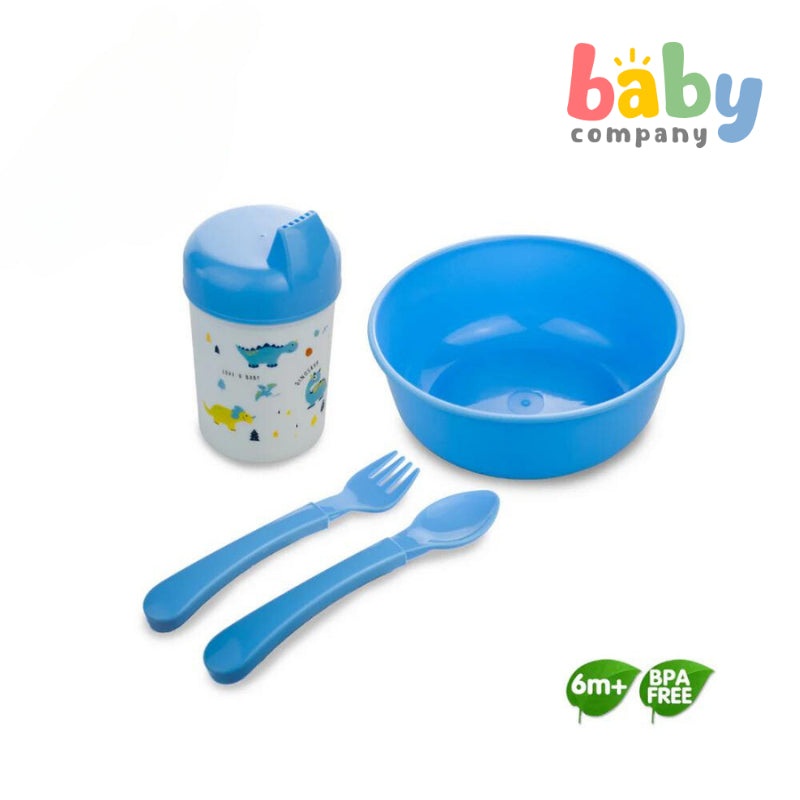 Coral Babies Feeding Set with Bowl, Training Cup, Spoon, and Fork Blue