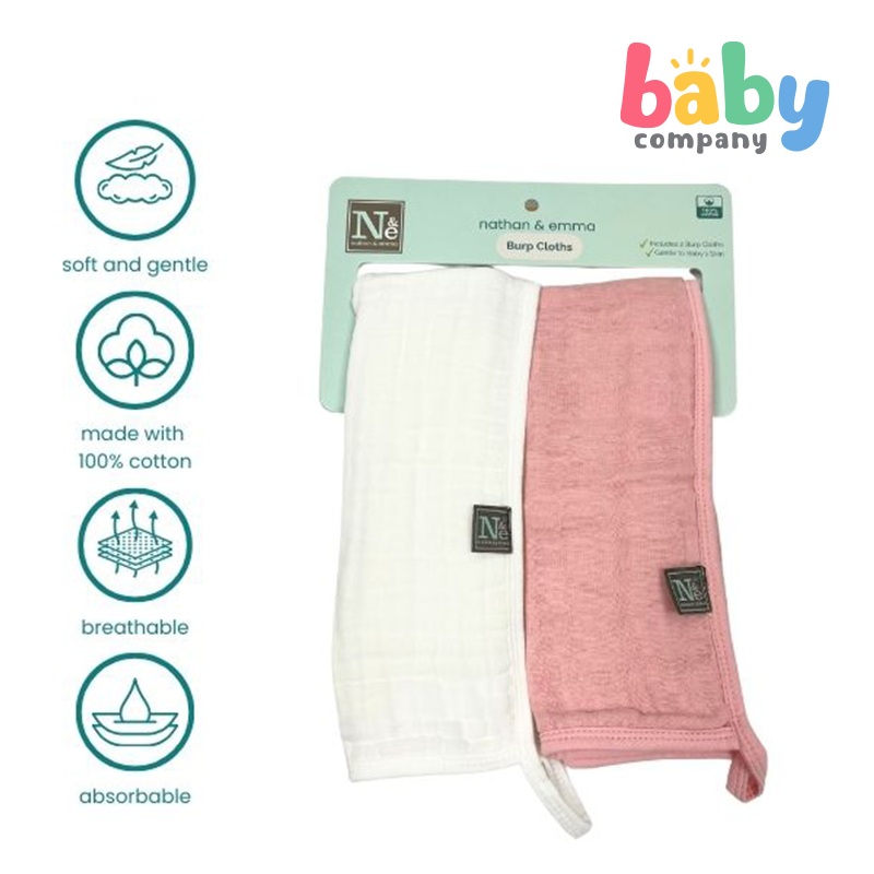 Nathan & Emma Burp Cloth – Baby Pink & White