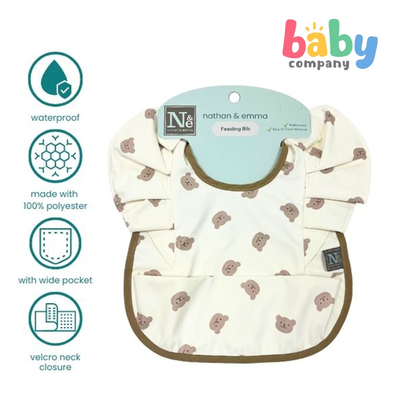Nathan & Emma Ruffled Feeding Bib – Cream with Bear