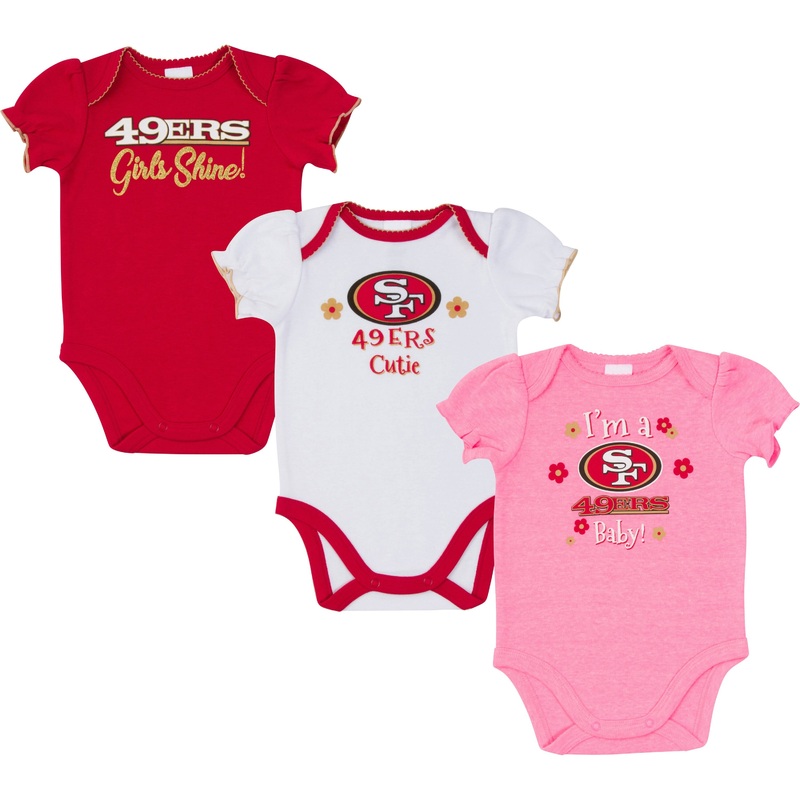 San Francisco 49ers Baby Girl Short Sleeve Bodysuit, 3-pack