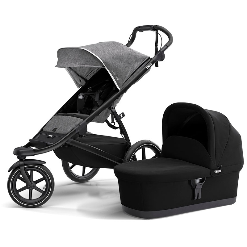 Thule Urban Glide 2 Single Jogging Stroller + Bassinet Bundle – Grey Melange / Black