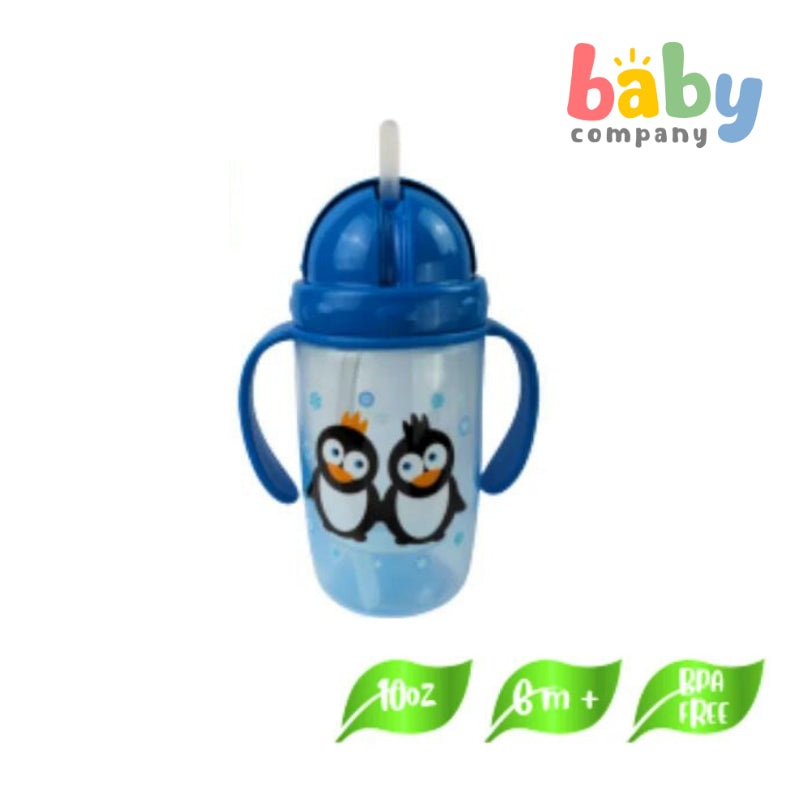 Coral Babies Sipper Cup with Silicone Straw Lid Blue Penguin