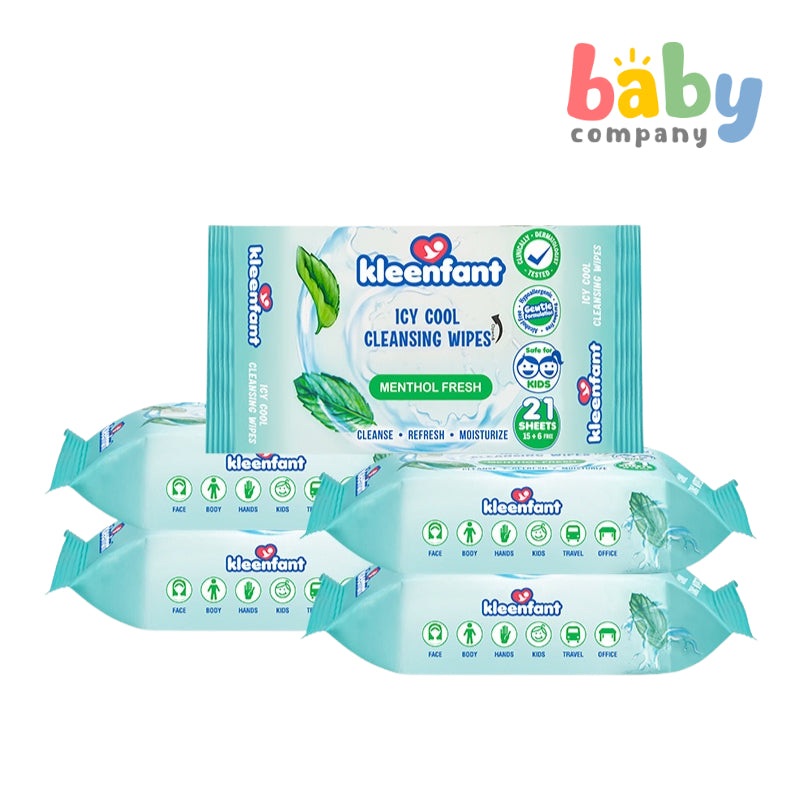 Kleenfant Icy Cool Cleansing Wipes – 21 Sheets x Pack of 5