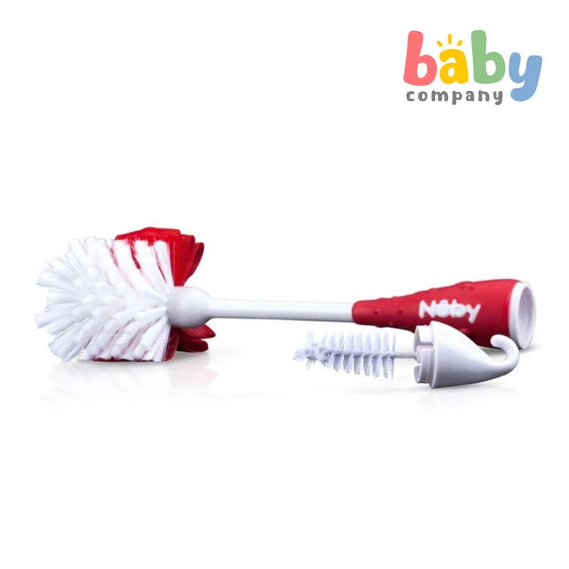 Nuby 2-in-1 Bottle & Nipple Cleaning Brush 0m+ – Red and White