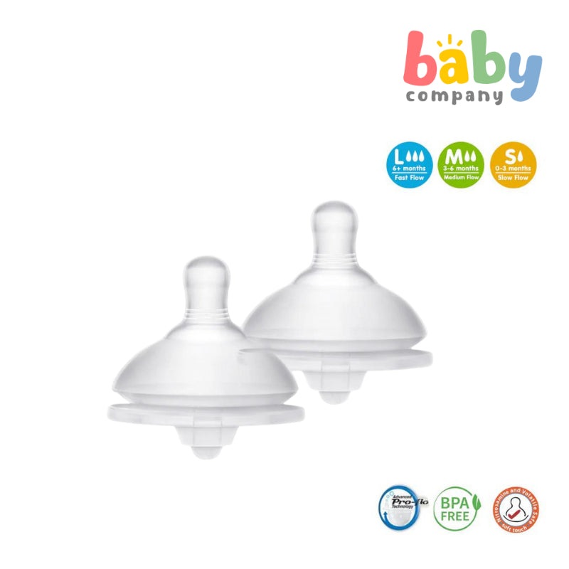 Pur Baby Gentle Touch Wide Neck Silicone Nipple, Pack of 2 – Small
