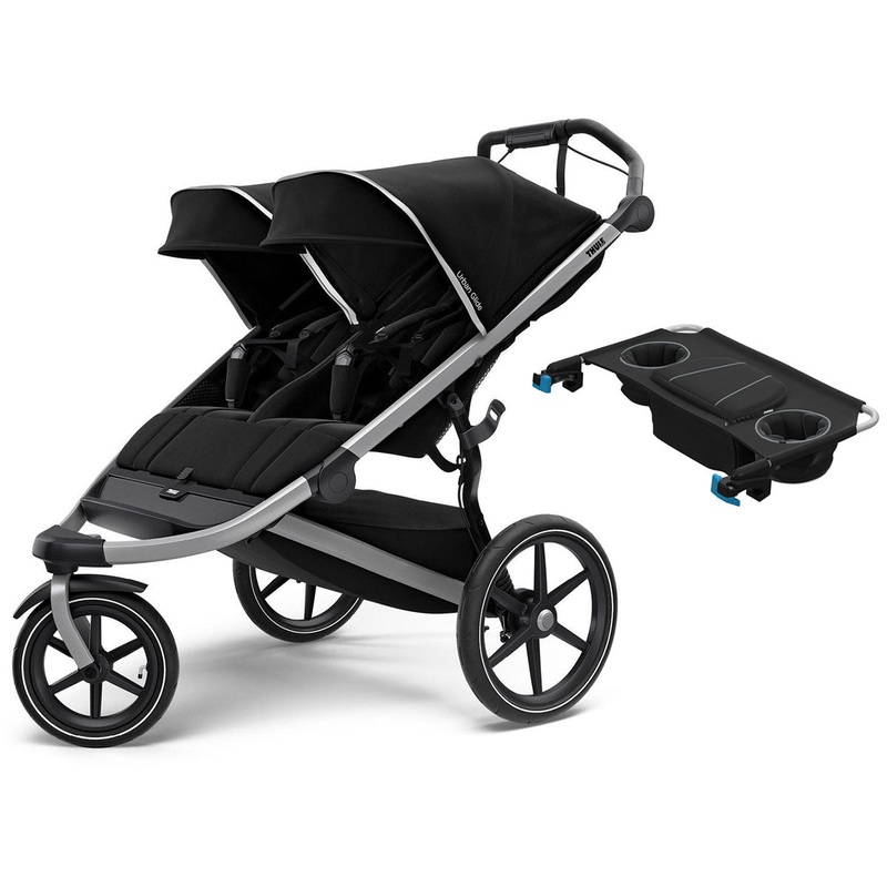 Thule Urban Glide 2 Double Jogging Stroller + Organizer Sport Double Bundle – Jet Black