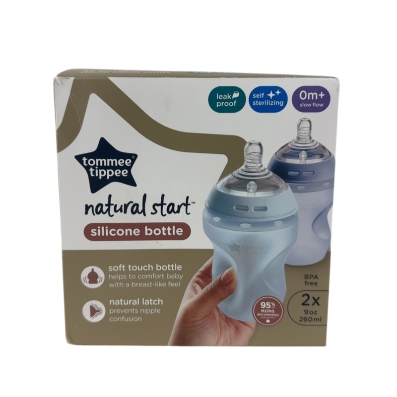 Tommee Tippee Natural Start Anti Colic Silicone Baby Bottles, Blue, 2 Pack, 9 oz