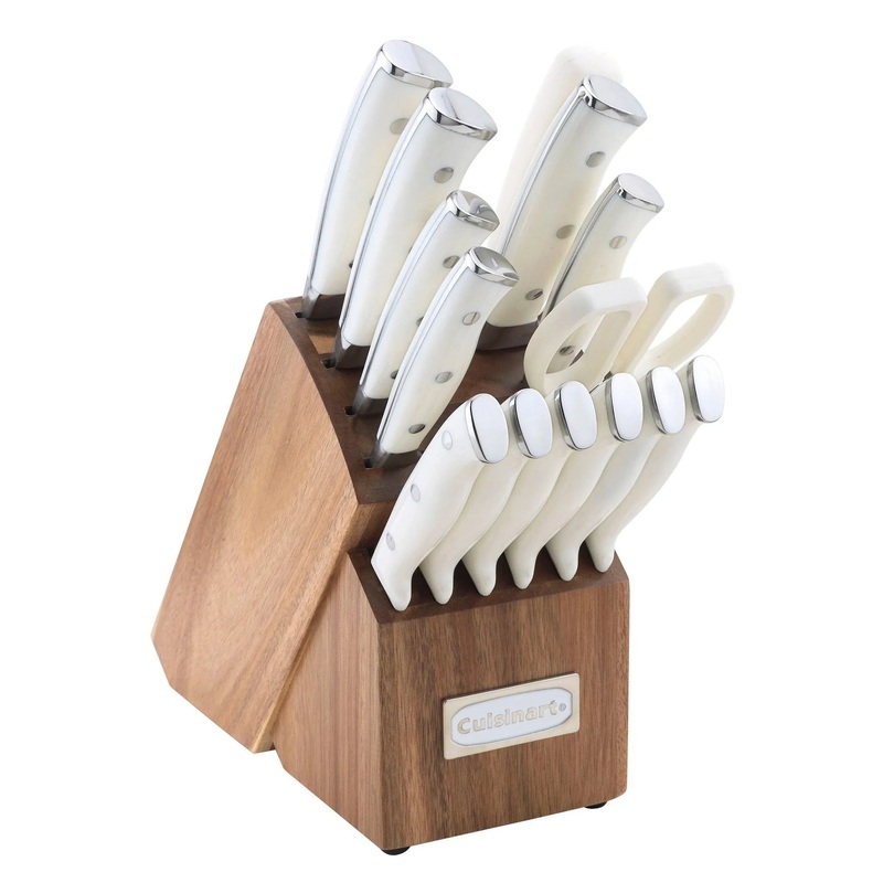 15pc White Triple Rivet Knife Block Set