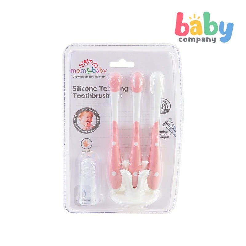 Mom & Baby Silicone Teething Toothbrush Set – Pink