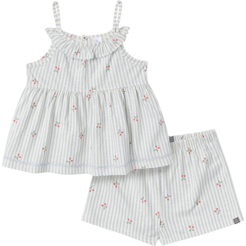 2-Piece Infant & Toddler Girls Cherry Stripes Ruffle Top and Shorts Set