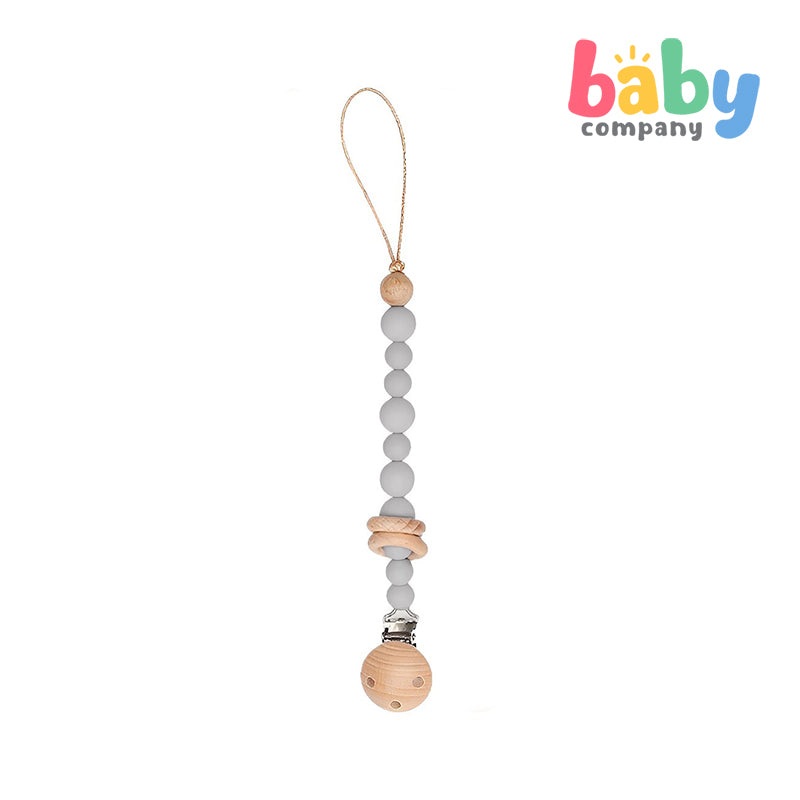 Erduo Wooden Silicone Pacifier Clip – Light Gray, Ring