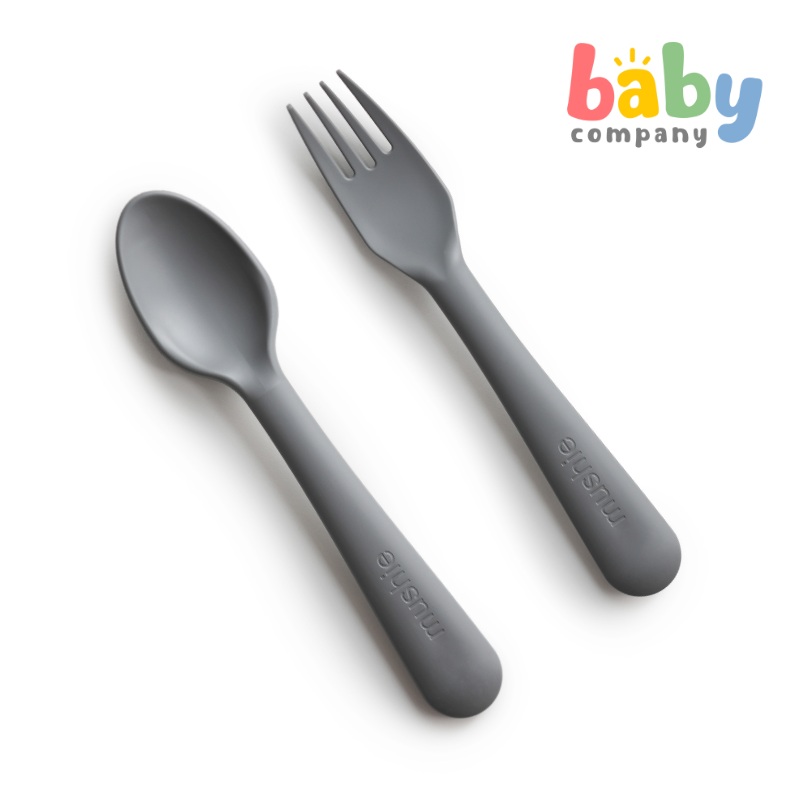 Mushie Spoon and Fork Set – Smoke