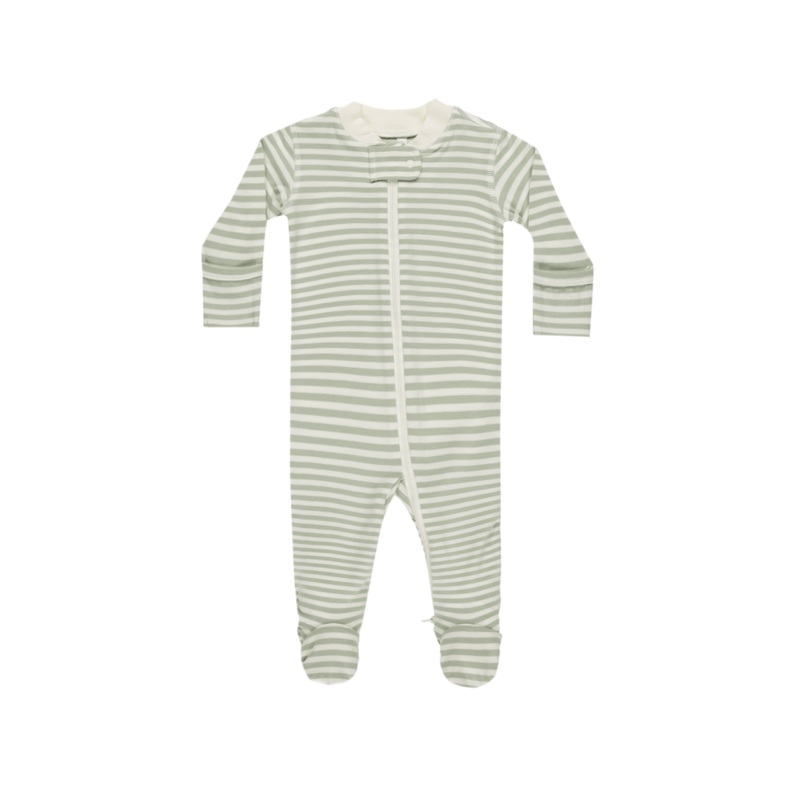 Quincy Mae Zip Long Sleeve Sleeper Footie – Sage Stripe