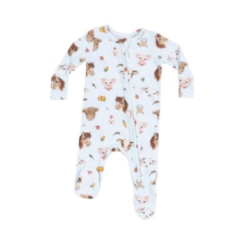 Vintage Animals Faces Blue 2 Way Zipper Footie