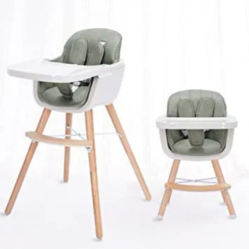 3-in-1 Convertible Wooden High Chair – Sage Green (See Description)
