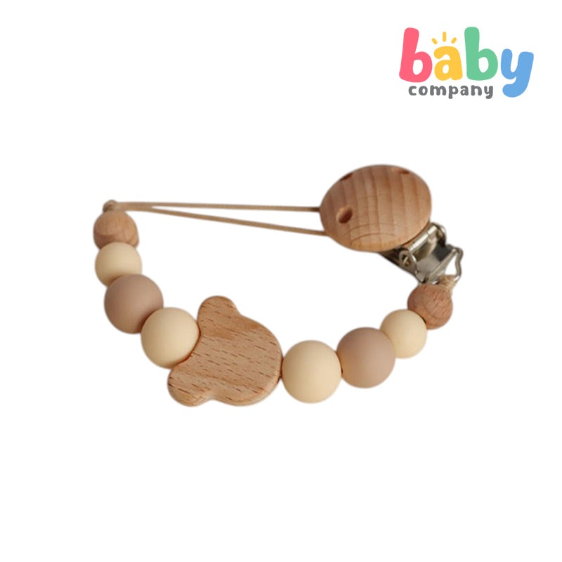 Erduo Wooden Silicone Pacifier Clip – Cream, Bear