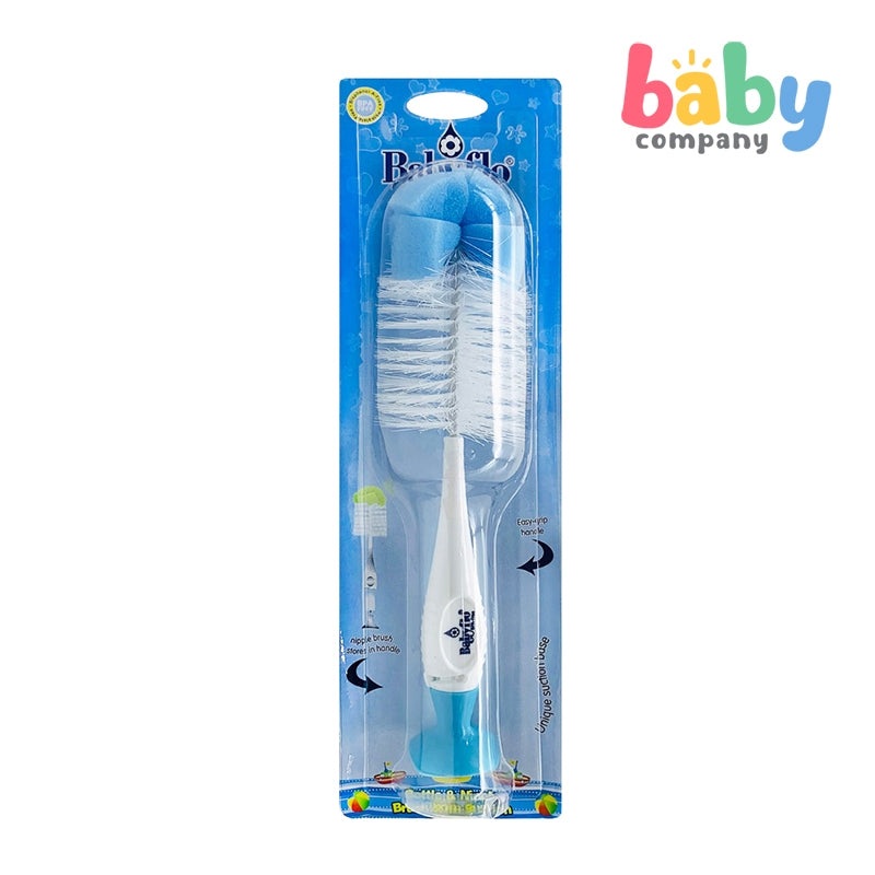 Babyflo Bottle & Nipple Brush with Suction Blue