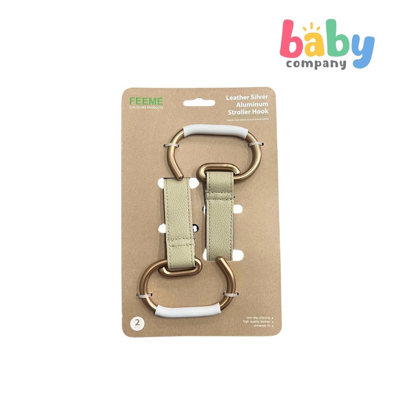 Feeme 2-Piece Leather Aluminum Stroller Hook – Beige