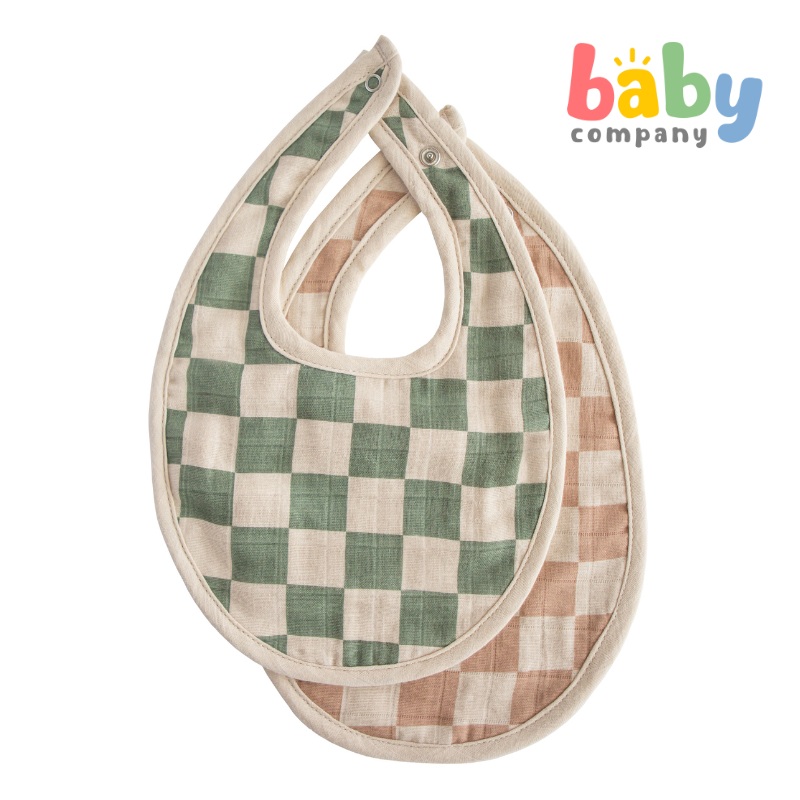 Mushie Muslin Bib 2-Pack – Olive Check/Natural Check