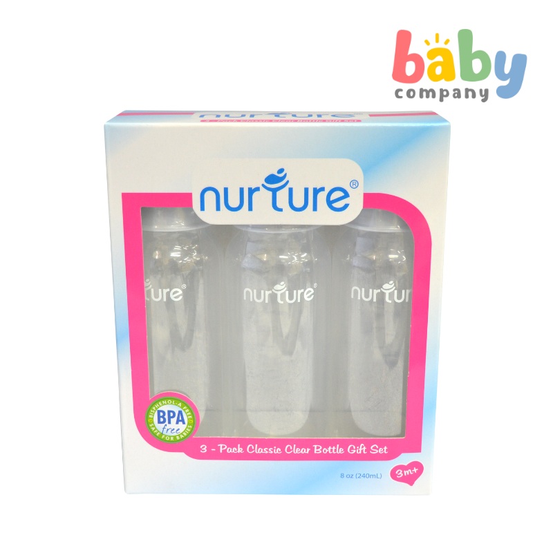 Nurture Classic Clear Feeding Bottles 8 oz – Pack of 3 Blue