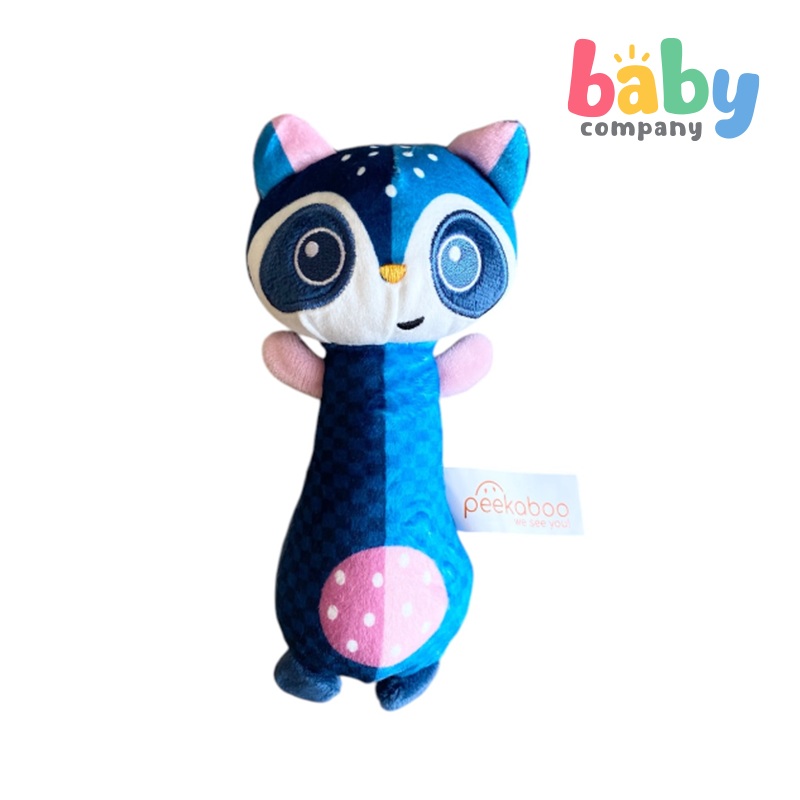 Peekaboo Vertical Rattle Toy – Raccoon, Blue