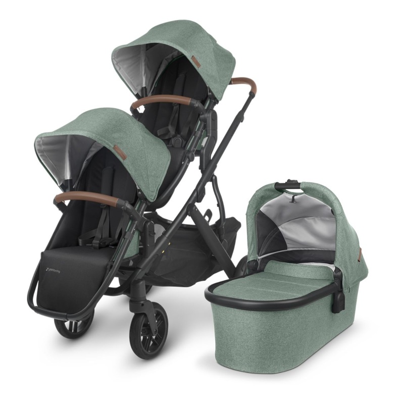 UPPAbaby VISTA V2 Double Stroller Bundle – Gwen (Green Melange / Carbon / Saddle Leather)